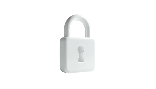 White, stylized padlock, keyhole visible