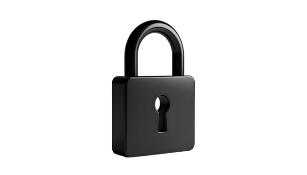 Black padlock on dark background. Isolated, simple design