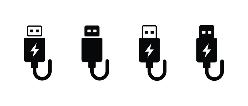 USB charging cables set with lightning bolt icon