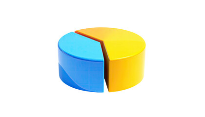 Blue, yellow, three-dimensional pie chart against black ground