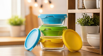 Colorful stackable glass food storage containers