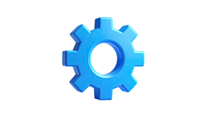 3D blue gear centered on solid black background
