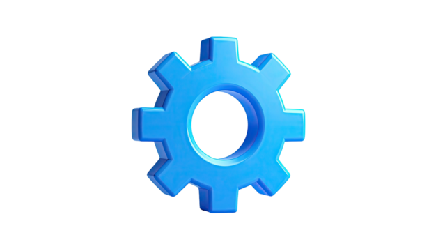 3D blue gear centered on solid black background