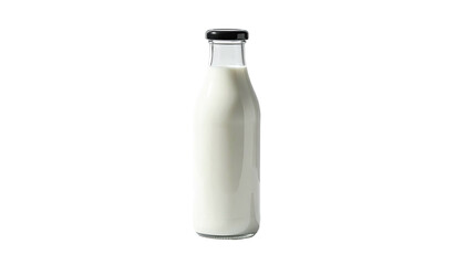 Glass bottle of white milk isolated on black backdrop