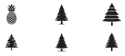 Christmas trees set vector illustration, holiday decoration collection, isolated festive pine element, winter forest graphic, seasonal design template, ornamental silhouette