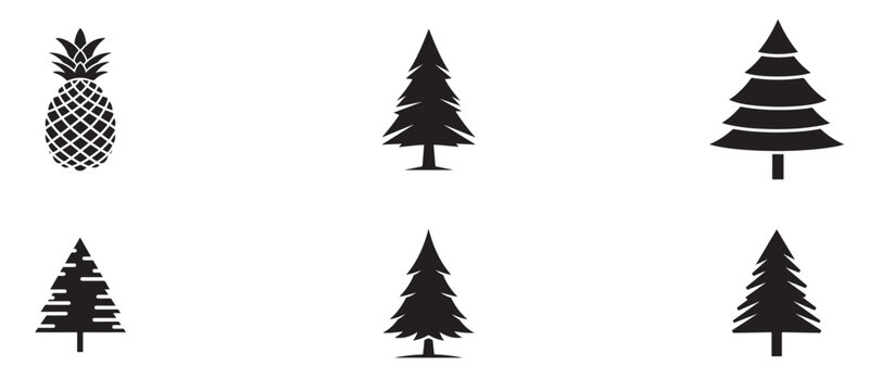 Christmas trees set vector illustration, holiday decoration collection, isolated festive pine element, winter forest graphic, seasonal design template, ornamental silhouette