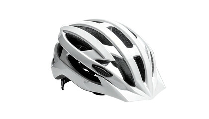 Sleek white cycle helmet, well ventilated, resting on dark backdrop