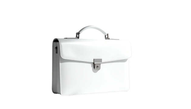 Clean, white briefcase with metallic closure; professional