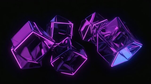 Abstract metallic cubes with vibrant neon outlines modern style