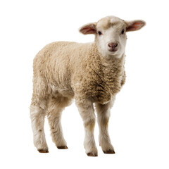 Fototapeta premium Young lamb standing and looking at camera with transparent background