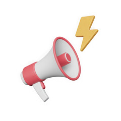 Megaphone and lightning bolt icon for announcement and alert communication isolated on transparent background
