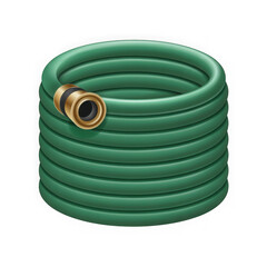 Green garden hose coiled with brass fitting isolated on black background isolated on transparent background