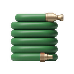 Green garden hose coiled neatly with brass fittings on a clean background isolated on transparent background