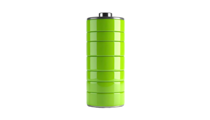 Green battery with silver terminals on a stark black background