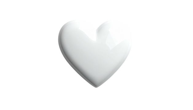 Glossy white heart isolated against a stark black background