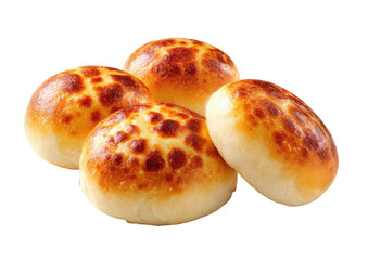 Four golden buns, slightly charred on top, stacked