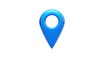 Blue map pointer icon isolated on black background
