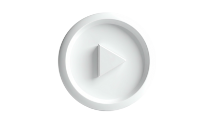 Raised, white, circular play button on black background