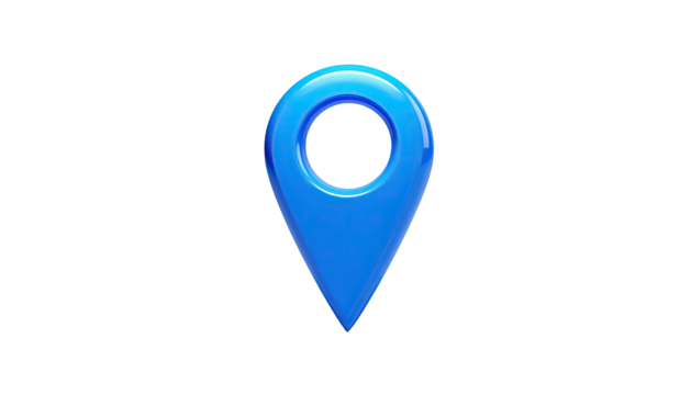 Blue map pointer icon isolated on black background - Powered by Adobe