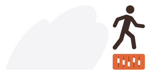 Person walking on candlestick chart signifying financial decision-making, investment strategies, and stock market dynamics. Ideal for finance, growth, trading, progress, strategy, learning success