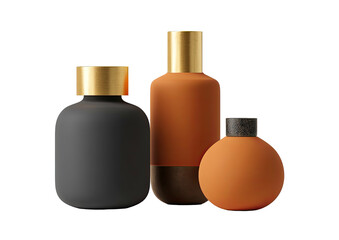 Three earthen vases, gold-capped, against a dark backdrop