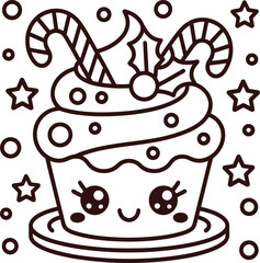 Festive christmas cupcake illustration with holly berries and snowflakes perfect for holiday designs