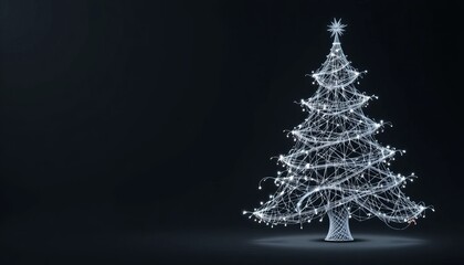 Stunning modern Christmas tree glows against dark backdrop, perfect for holiday season