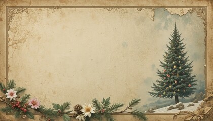 Create elegant Christmas greetings with this unique vintage festive background scene