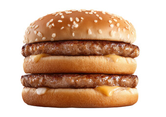 Stacked double cheeseburger on a black backdrop