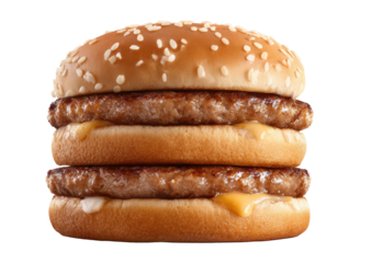 Stacked double cheeseburger on a black backdrop