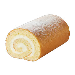 Golden Brown Swiss Roll Dusted with Powdered Sugar Filled with Cream on a Transparent Background