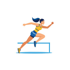 Fototapeta premium Dynamic athletic woman demonstrating hurdle event participation in a vibrant sports illustration