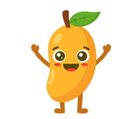 Cute Mango Cartoon Character with Arms Raised Flat Illustration