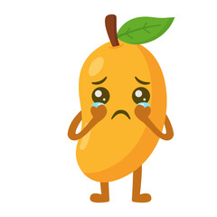 Crying Mango Cartoon Character Feeling Sad Flat Illustration