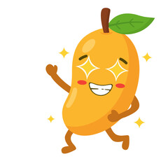 Happy Mango Cartoon Character Running and Smiling Flat Illustration