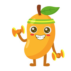 Cartoon Mango Character Lifting Dumbbells Flat Illustration