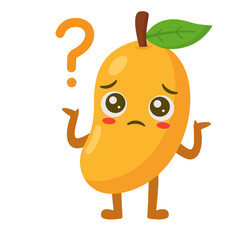Cartoon Mango Character with Question Mark Flat Illustration