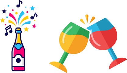 Champagne Celebration Toast with Musical Notes and Colorful Confetti – Joyful Festive Party Elements