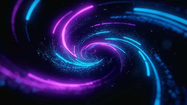 Dynamic abstract spiral with glowing blue and pink data streams