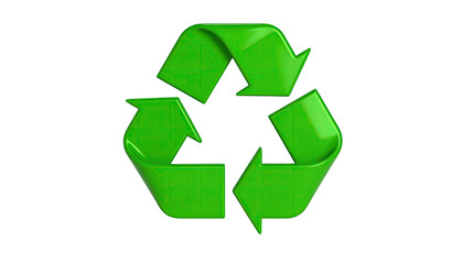 Obraz premium Green recycling symbol with arrows on a dark background