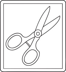 Minimal open scissors line illustration capturing simple cutting tools ideal for craft projects and office work