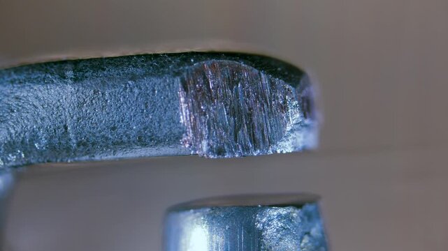 Spark plug gap close up under microscope