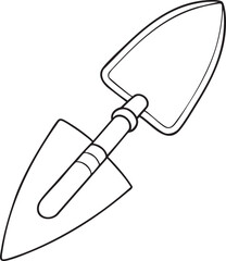 Garden trowel line illustration depicting essential gardening tools used for planting digging and soil preparation