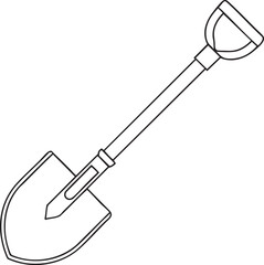 Garden shovel outline illustration showing classic d handle digging tool for landscaping and outdoor work