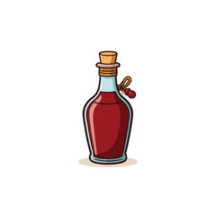 Stylized vintage cordial bottle illustration showcases vibrant liquid and rustic stopper in a