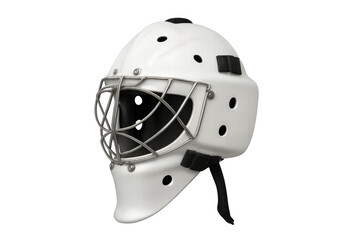 Ice hockey goalie mask protecting face during sports game, professional headgear for playing extreme winter sport