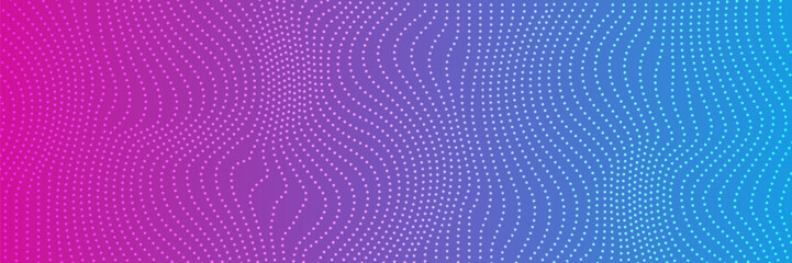 Abstract background with a purple gradient. The background has a dotted texture with flowing wave patterns. Blue and purple tones. Neon glow halftone pattern background. Blue background vector.
