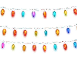 Colorful String Lights Garlands Decoration Design Isolated on Transparent Background Electric Bulbs for Festive Celebrations Holiday Interior Design Glowing Party Sparkle Decorative Element