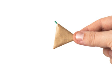 Firecracker with a triangle wick on a white background, isolate. Copy space for text. Fireworks...