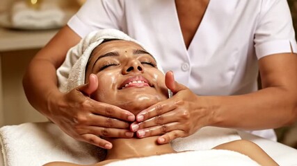 relaxing spa facial treatment, soothing skincare routine, wellness indulgence in a serene atmosphere
